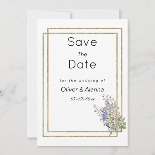 Geometrisch wit goud roze bloemen Save The Date Kaart (Voorkant)
