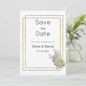 Geometrisch wit goud roze bloemen Save The Date Kaart (Staand voorkant)