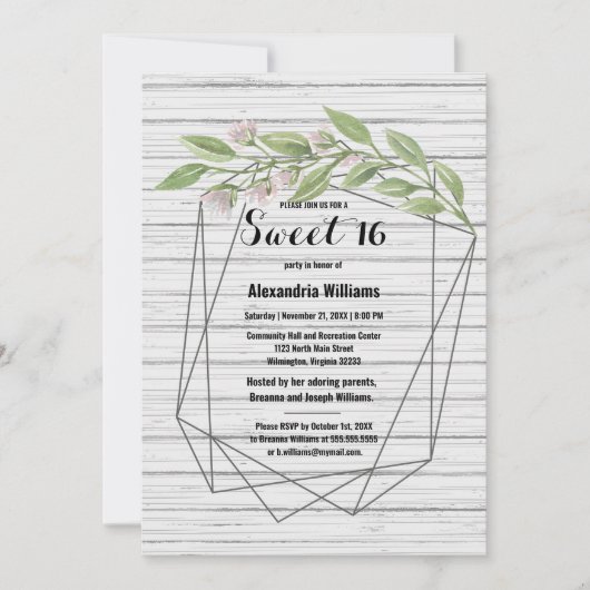 Geometrisch wit hout groen bloemenzoet 16 kaart (Voorkant)