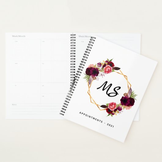 Geometrisch wit monogram van de bruine bloem planner (Display)