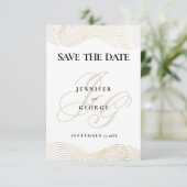 Geometrisch witgouden monogram Save The Date (Staand voorkant)