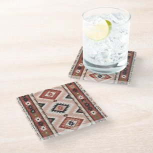 Geometrisch Zuidwestelijk Stam Kilim in Terracotta Glazen Onderzetter