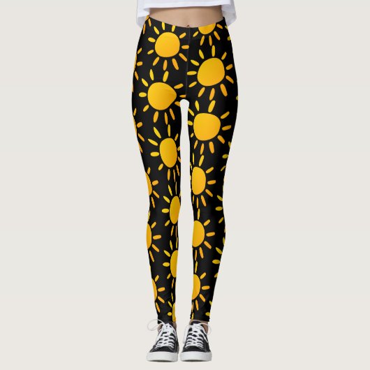 Geometrisch zwart en geel zomer zon patroon leggings (Voorkant)