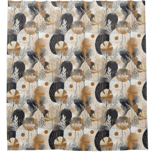 Geometrisch zwart en goud bloemblaadjes douchegordijn (Voorkant)