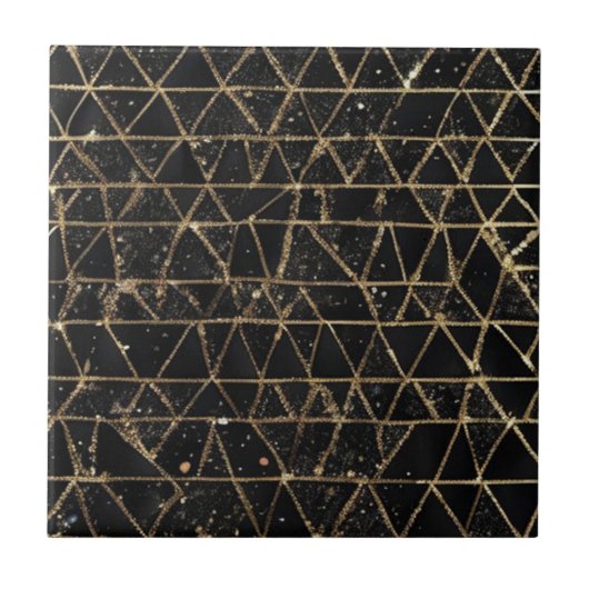 Geometrisch zwart goud glitter unieke moderne luxe tegeltje (Voorkant)