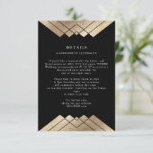 Geometrisch  Zwart Gouden Folie Bruiloft Details Informatiekaartje (Staand voorkant)