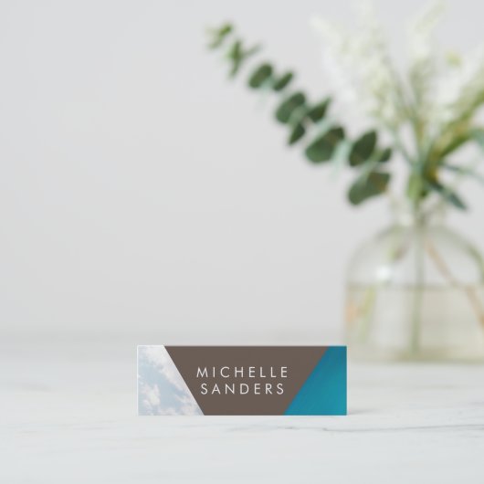 Geometrisch zwart, zwart, leder, papier, wit mini visitekaartje (Staand voorkant)