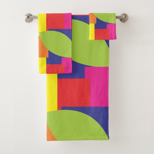 Geometrische Abstracte kleurrijke vierkant lederen Bad Handdoek (Insitu)