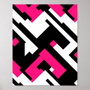 Geometrische Abstracte kunst in zwart, wit en fuch Poster