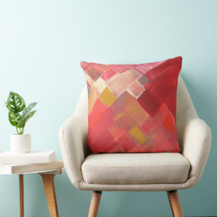 Geometrische Abstracte Penseelstreken Rood, Roze & Kussen