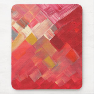 Geometrische Abstracte penseelstreken Rood, Roze & Muismat