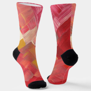 Geometrische Abstracte Penseelstreken Rood, Roze & Sokken