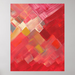 Geometrische Abstracte Penselen Rood, Roze & Goud Poster