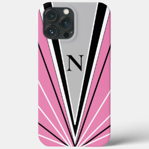 Geometrische Abstracte roze zwarte witte monogram iPhone 13 Pro Max Hoesje