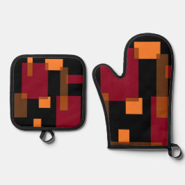 Geometrische abstractie rood Oranje zwart Ovenwant & Pannenlap Set