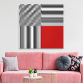 Geometrische abstractie, strepen B/W rood vierkant Canvas Afdruk (Insitu (Woonkamer))