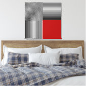Geometrische abstractie, strepen B/W rood vierkant Canvas Afdruk (Insitu (Slaapkamer))