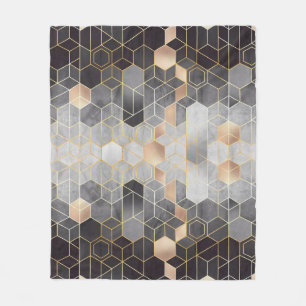 Geometrische abstractie van zeshoeken op zwart en fleece deken