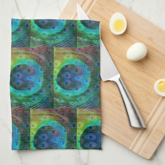 geometrische afdruk van pacockveer theedoek (Quarter Fold)