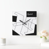 Geometrische afmeting van zwart-wit en zwart-wit vierkante klok (Huis)