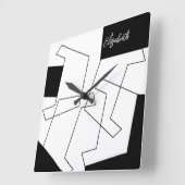 Geometrische afmeting van zwart-wit en zwart-wit vierkante klok (Hoek)