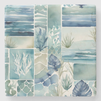 Geometrische Aqua Flora Aquarel Decoratie Stenen Onderzetter