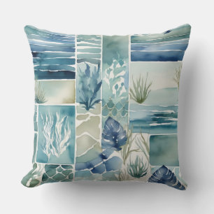 Geometrische Aqua Flora Aquarelle Decor Kussen