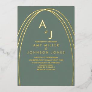 Geometrische Arch Border Weddenschap geperste Sage Folie Uitnodiging