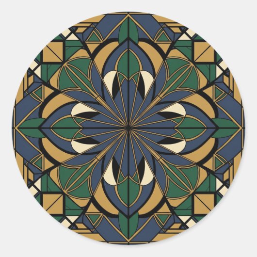 Geometrische Art Deco Bloemen Ronde Sticker (Voorkant)