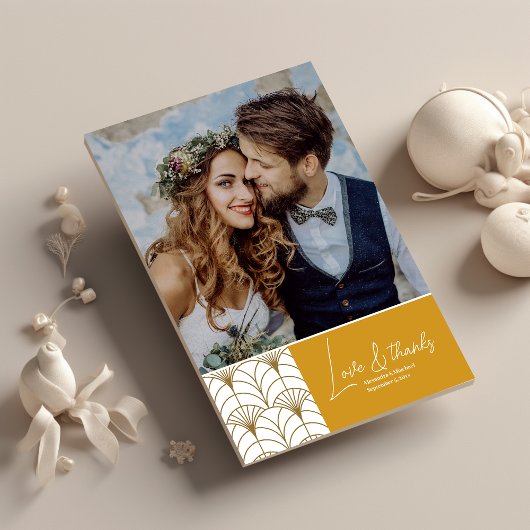 Geometrische Art Deco Goud Wit Gatsby Bruiloft Bedankkaart