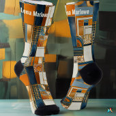 Geometrische Art Deco patchwork in blauw en goud Sokken