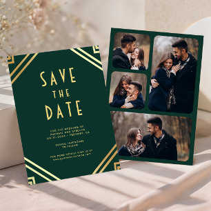 Geometrische Art Deco Smaragd Gouden Foto Bruiloft Save The Date