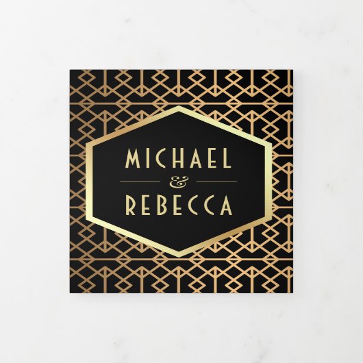 geometrische art deco stijl foto bruiloft drieluik uitnodiging (Cover)