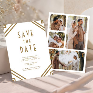 Geometrische Art Deco Witte Gouden Foto Bruiloft Save The Date