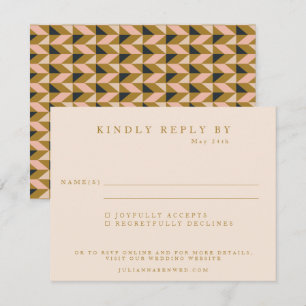 Geometrische Art Deco Zwarte Gouden Blush Bruiloft RSVP Kaartje