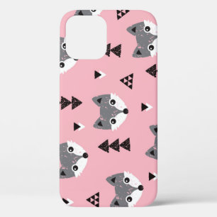 Geometrische Baby Fox Woodland Pattern iPhone 12 Hoesje