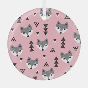 Geometrische Baby Fox Woodland Pattern Glas Ornament