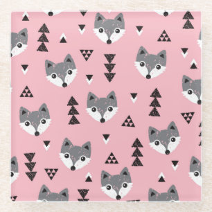 Geometrische Baby Fox Woodland Pattern Glazen Onderzetter