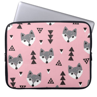Geometrische Baby Fox Woodland Pattern Laptop Sleeve
