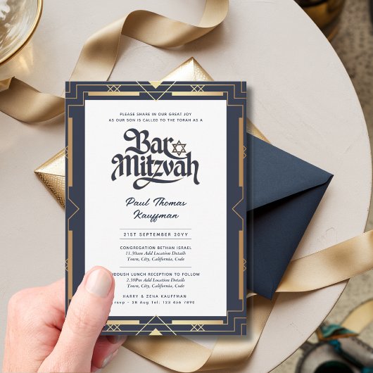 Geometrische BAR MITZVAH Kwaliteit Navy Goud Moder Kaart