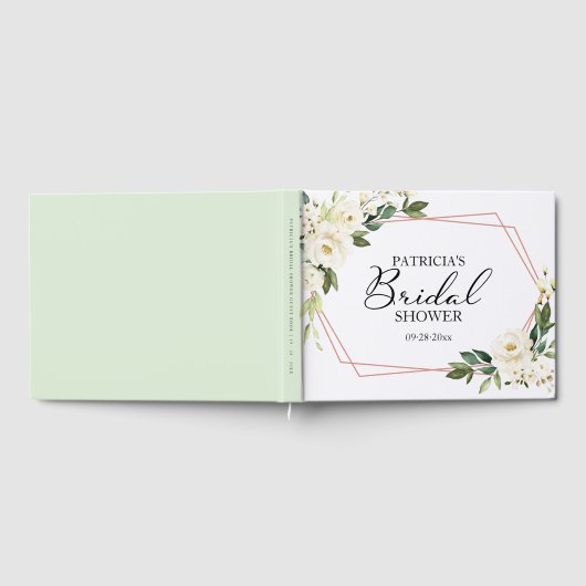 Geometrische begroeiing Witte bloemige bruidsdouch Gastenboek (Volledig)