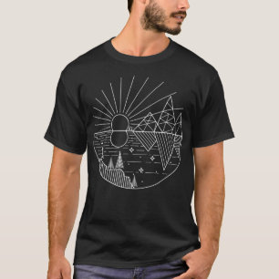 Geometrische Bergen Lijn Kunst Zon Maan Landschap T-shirt
