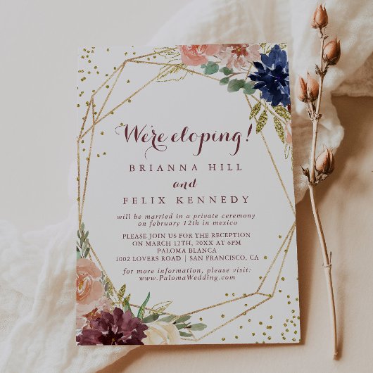Geometrische bijtende Gold Glitter Elopement Recep Kaart
