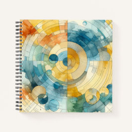 Geometrische Blauwe en Gele Abstracte Waterverf Notitieboek