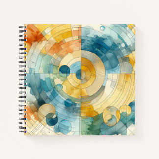 Geometrische Blauwe en Gele Abstracte Waterverf Notitieboek