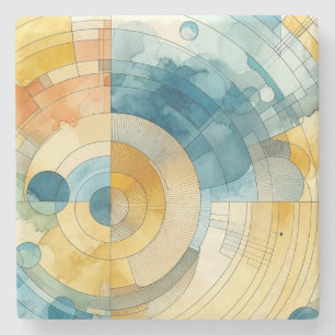 Geometrische Blauwe en Gele Abstracte Waterverf Stenen Onderzetter