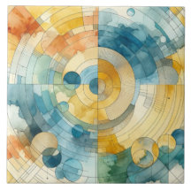 Geometrische Blauwe en Gele Abstracte Waterverf