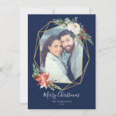 Geometrische blauwe foto met kerstflessen feestdagenkaart (Voorkant)