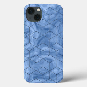 Geometrische blauwe marmer iPhone 13 hoesje