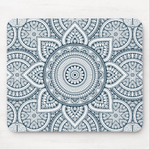 Geometrische blauwe witte florale mandala muismat